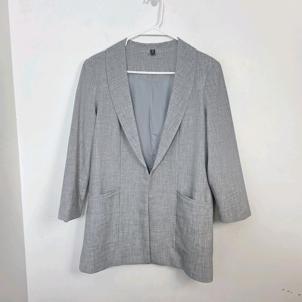 YAS‎ Asos Gray Hook & Eye Long 3/4 Sleeve Professional Sleek Blazer Size L - Picture 2 of 10